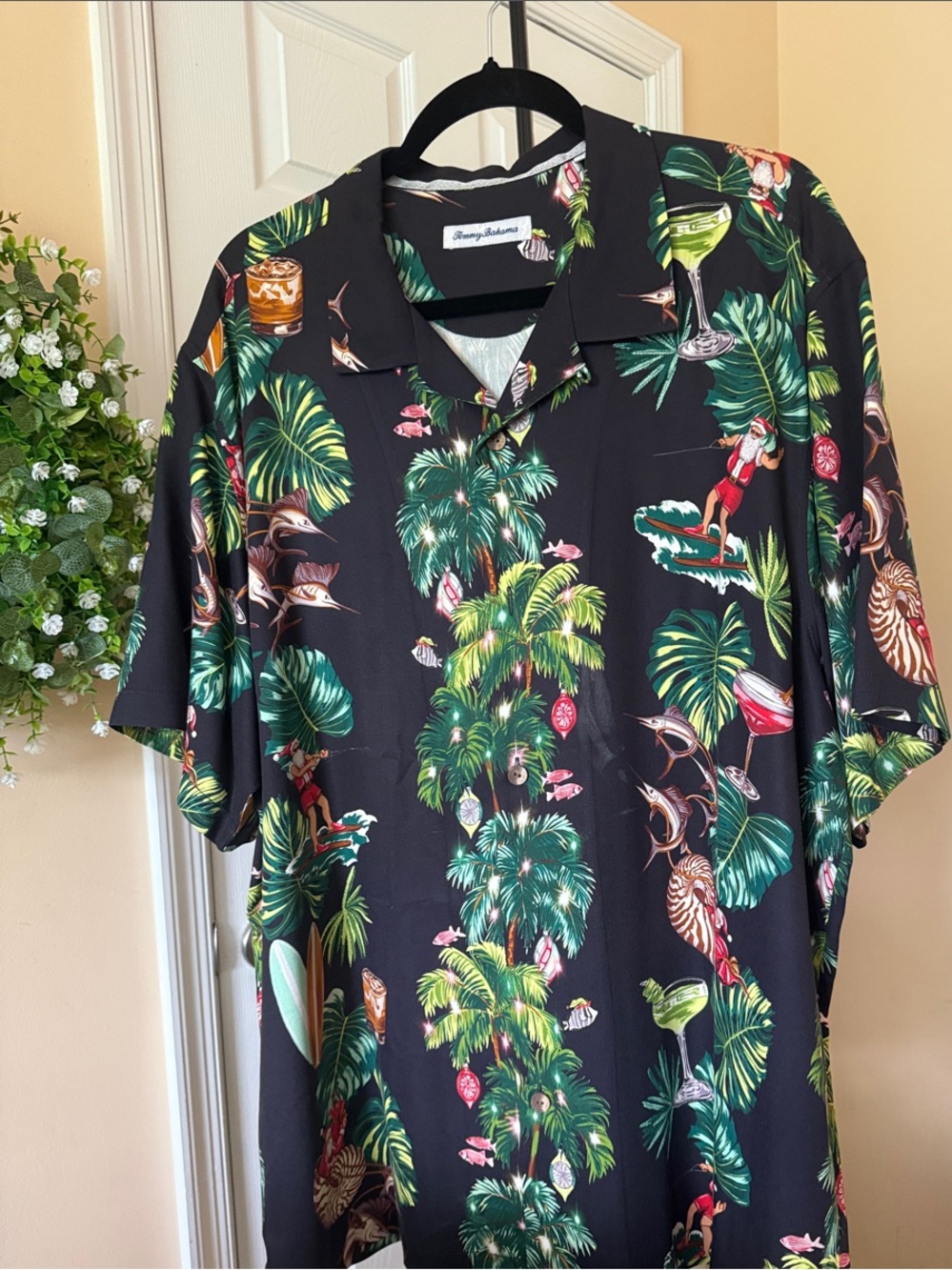 Tommy Bahama Christmas Tropical Palm & Cocktail Camp Shirt